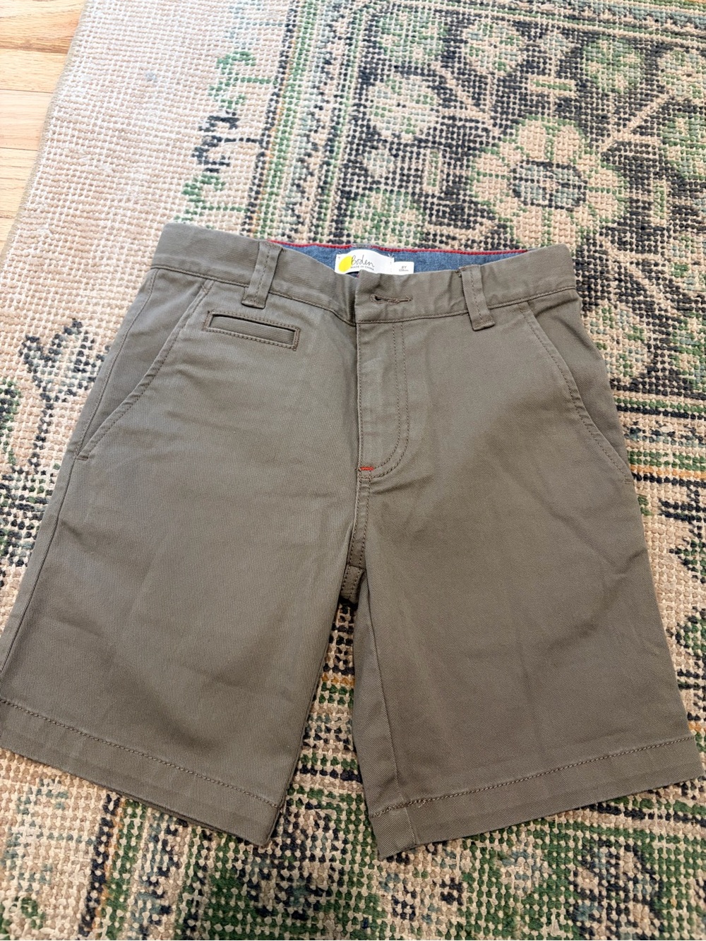 Boden Olive Cotton Flat-Front Shorts